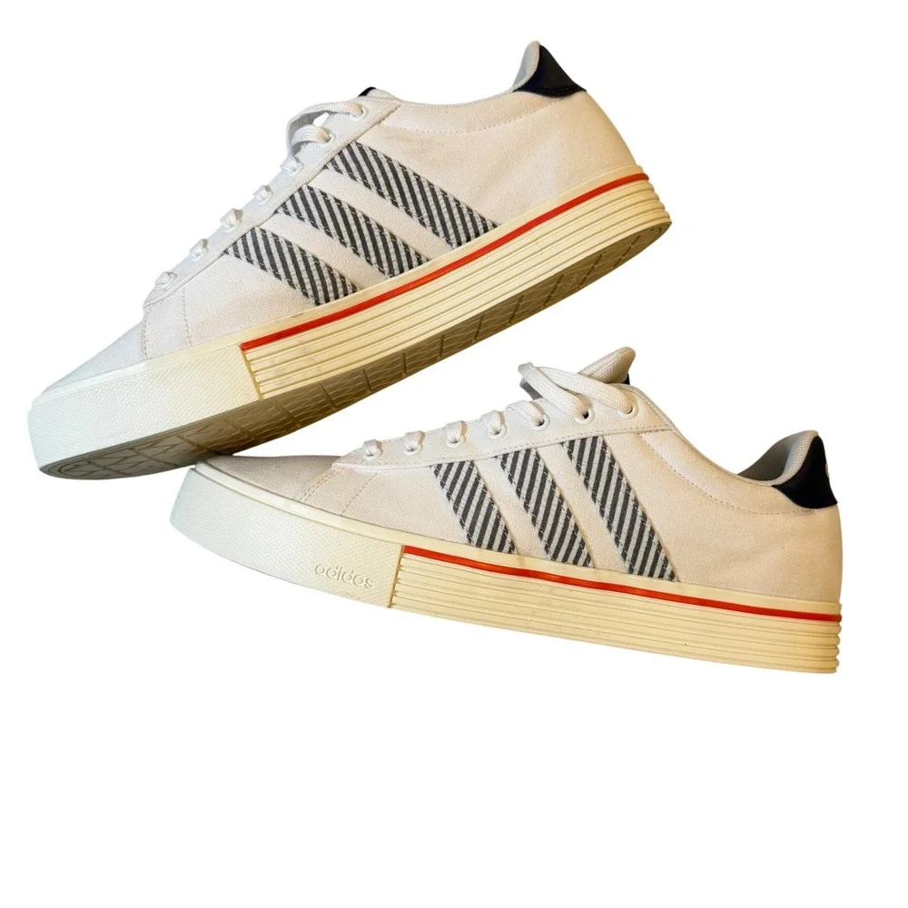 Adidas Daily 3.0 Mens Sneakers White Canvas Navy Red Stripe JQ7361 Size 13